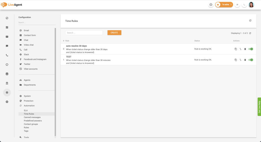 Active time rules example