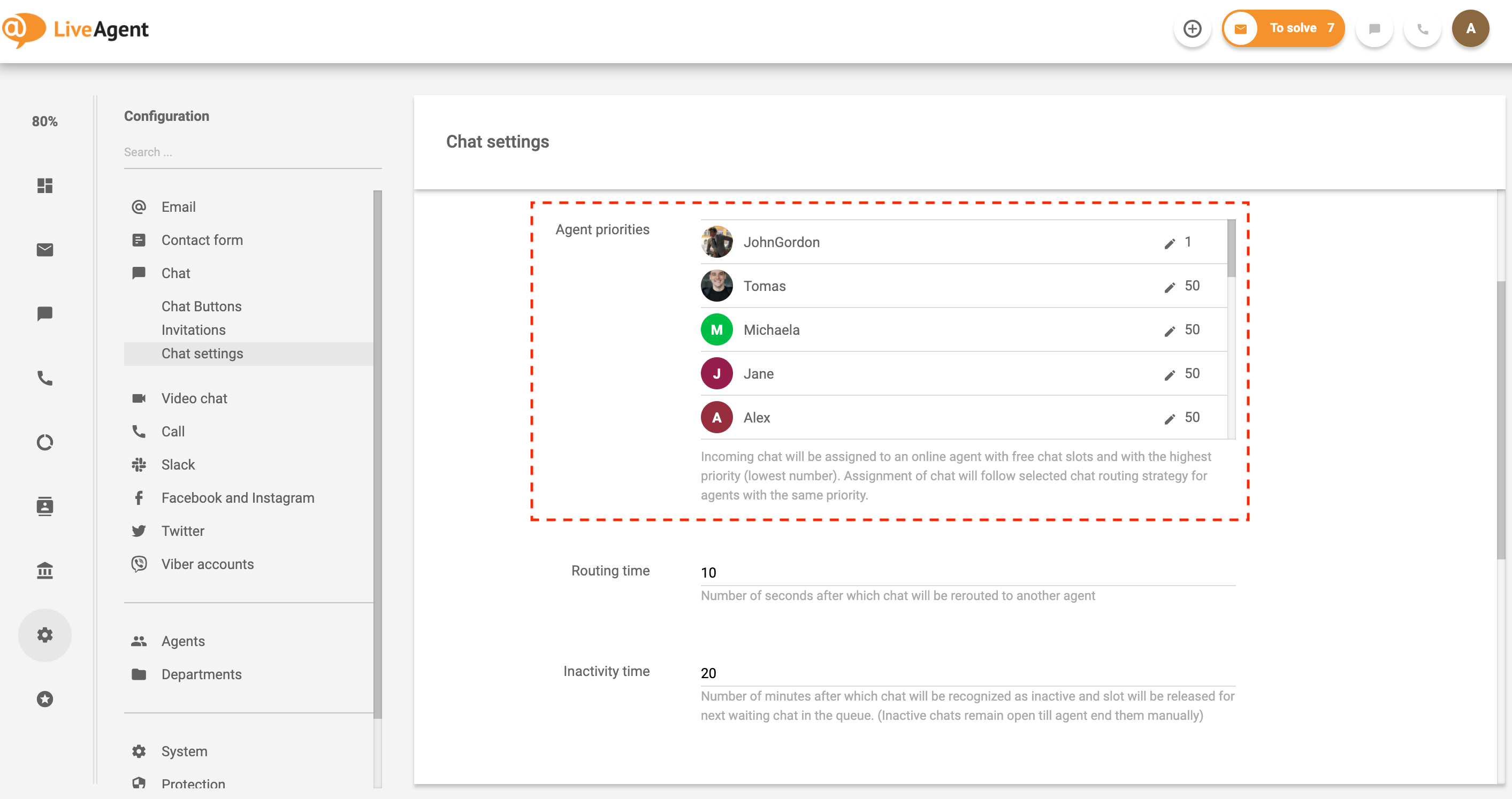 Automatic chat distribution agent priorities