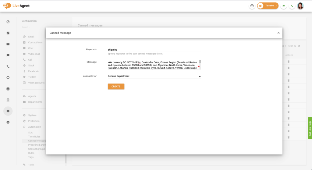 Canned message creation form