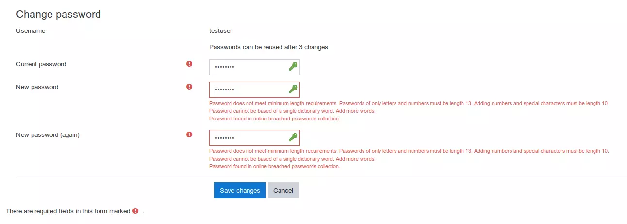 Moodle password validator
