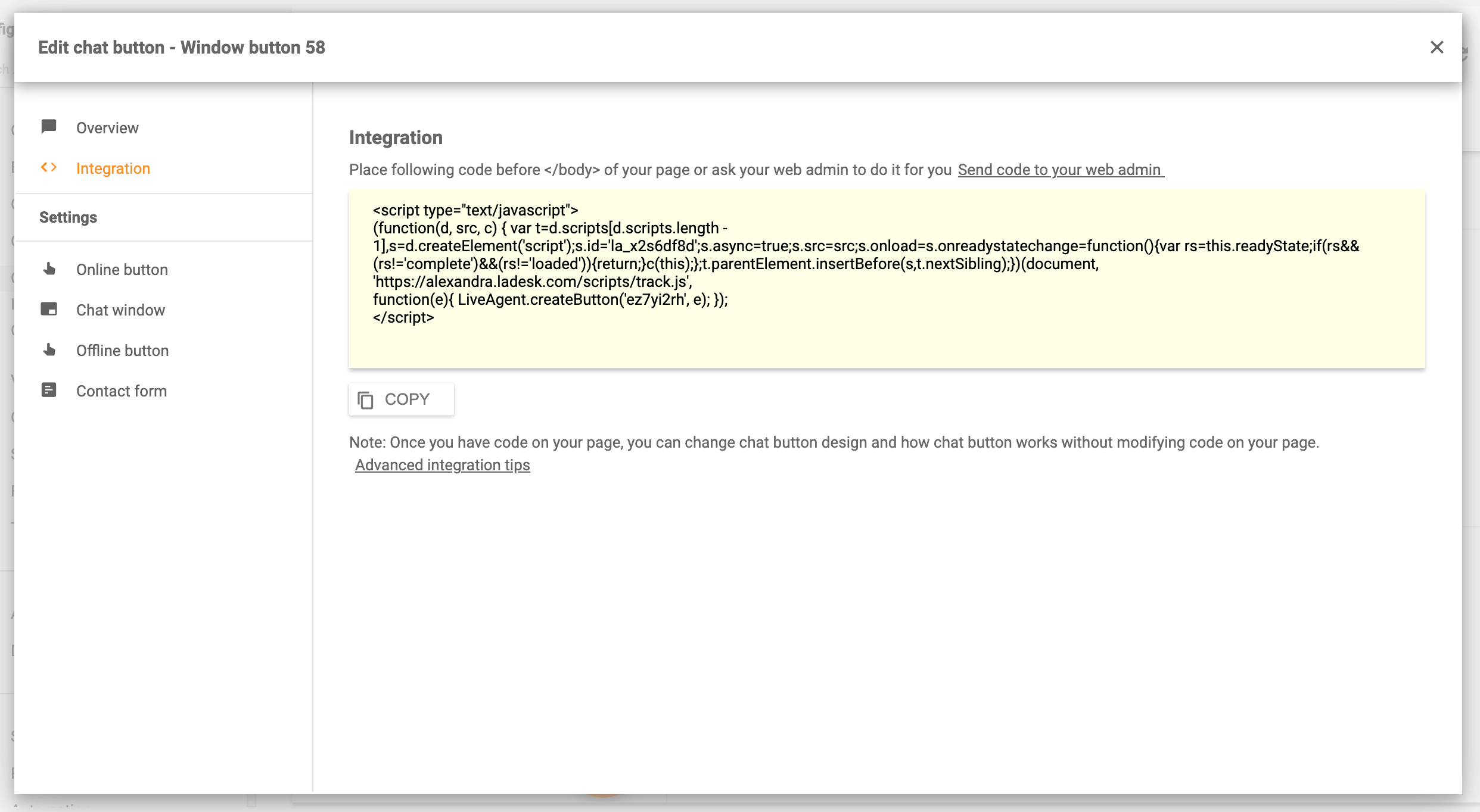 Embed the chat to website - LiveAgent