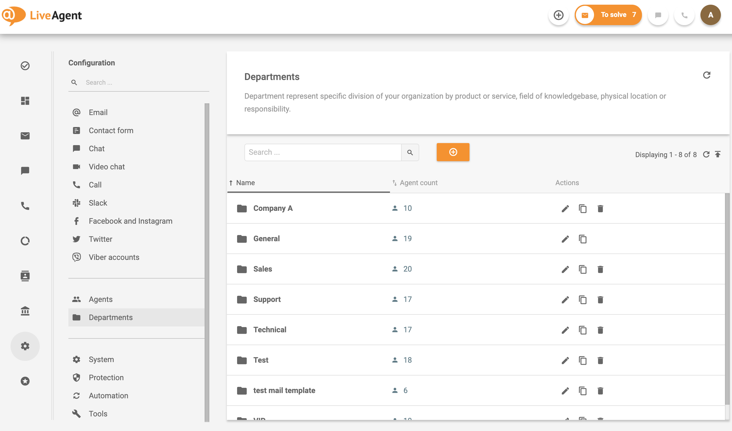 Отделы в LiveAgent