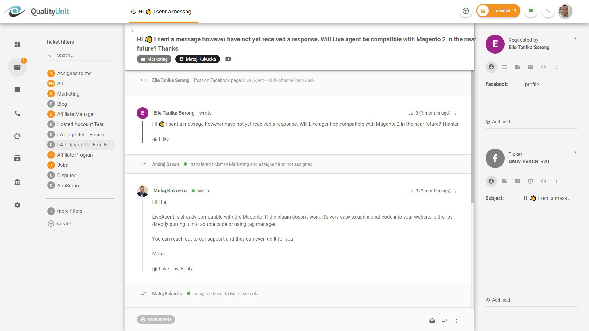 Responding to Facebook posts from LiveAgent