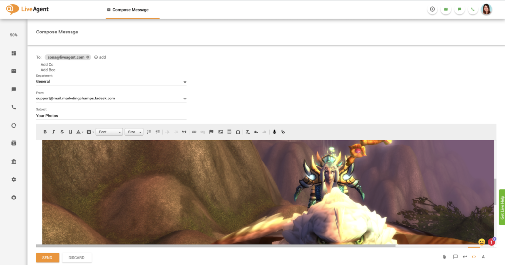 Inline image pasting in LiveAgent