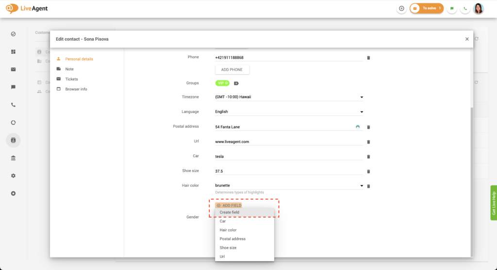 Create field in contact