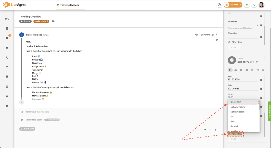 Adding a new ticket field in ticket view