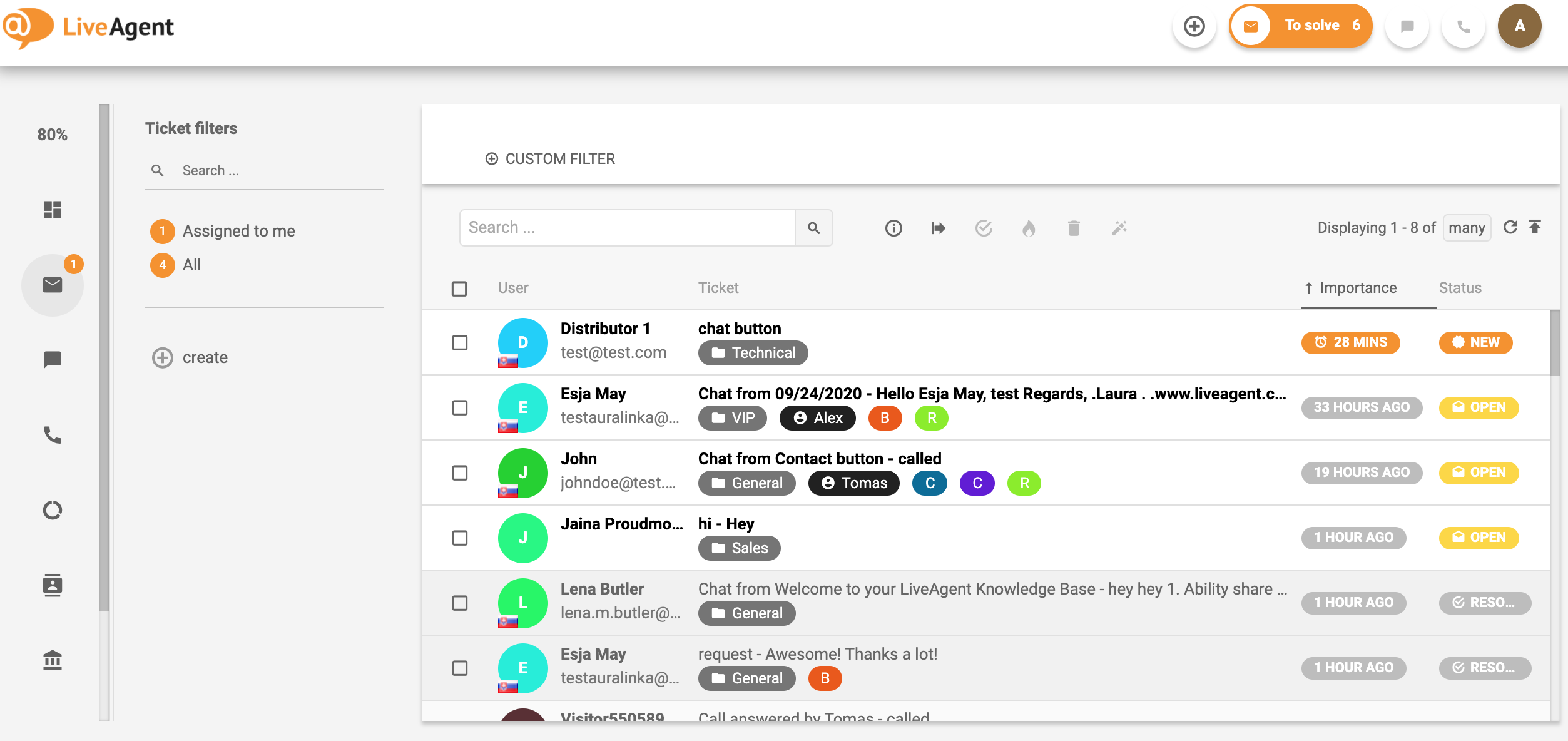 Обзор интерфейса системы тикетов в LiveAgent.