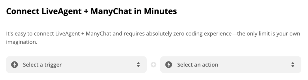 Selecting a trigger and an action in Zapier
