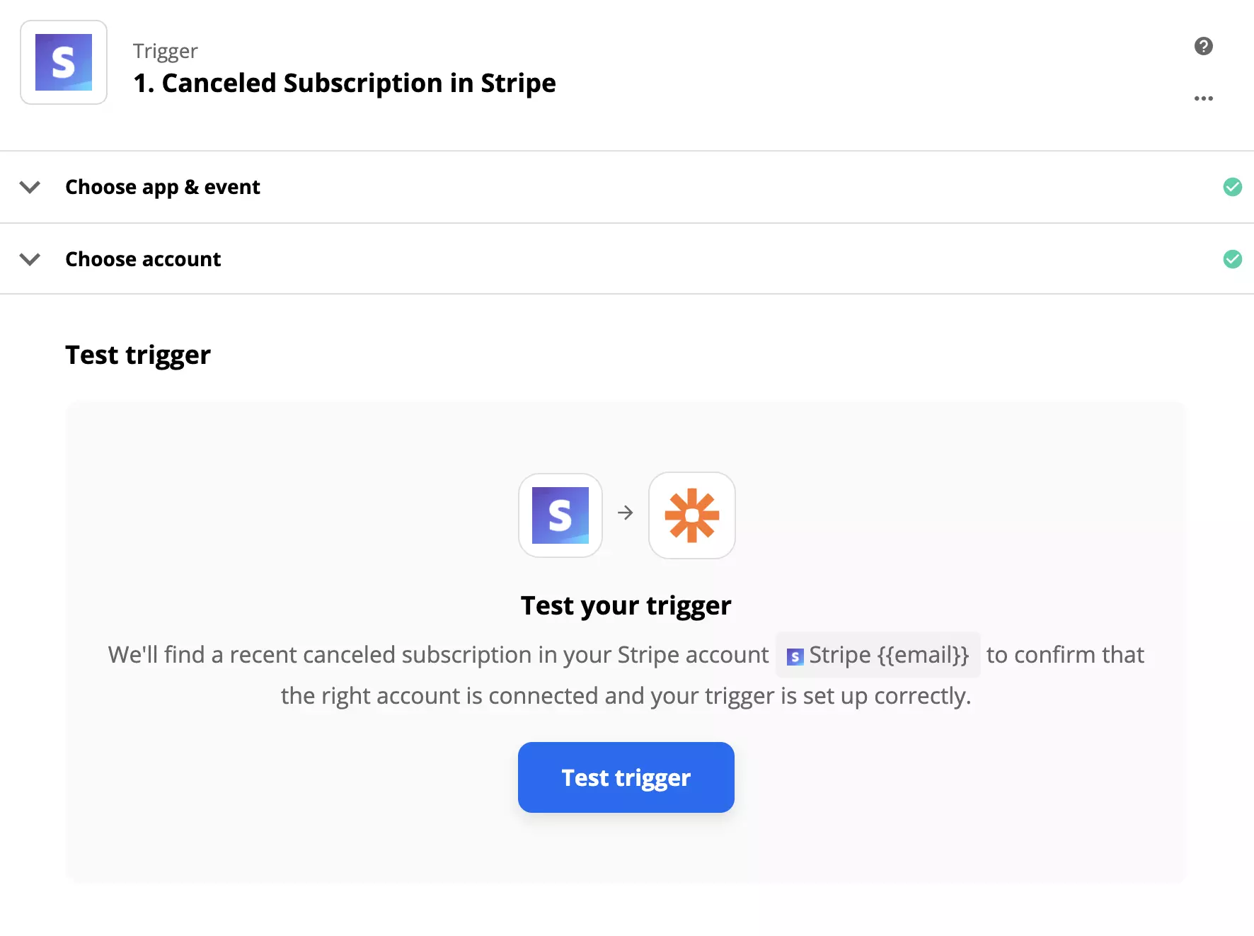 Stripe trigger test on Zapier