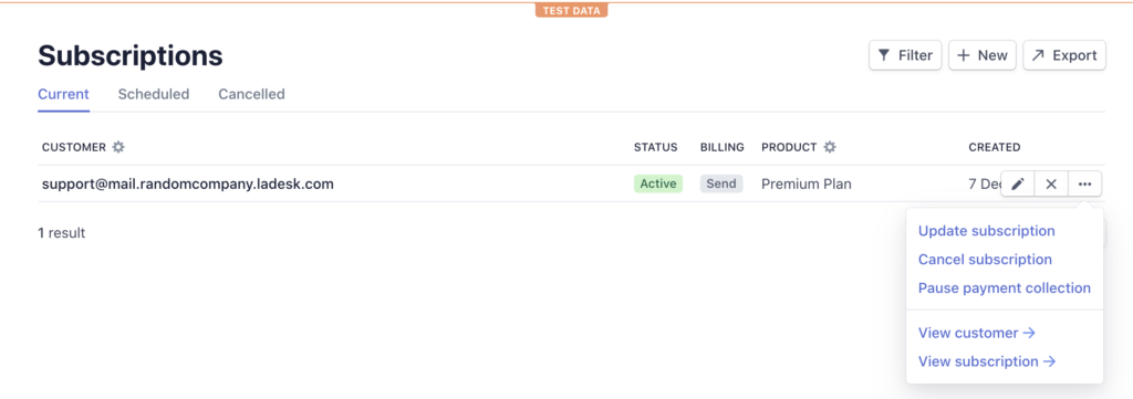 Where to cancel a subscription in Stripe