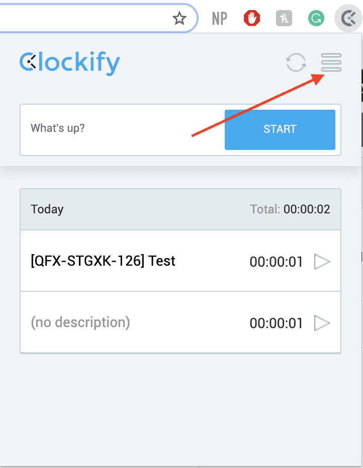 Опции расширения Clockify
