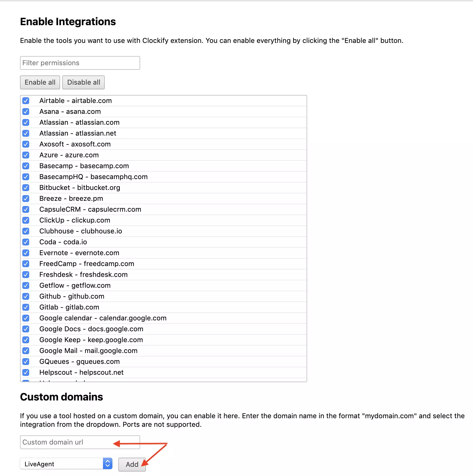 Настройка домена Clockify