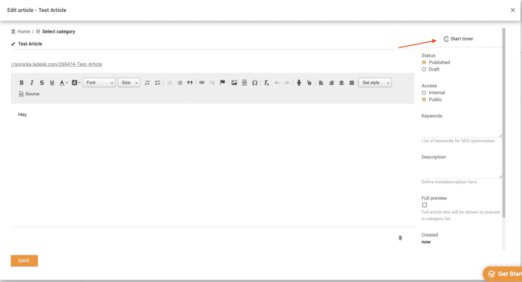 Таймер Clockify в базе знаний