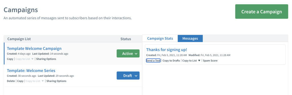 AWeber campaigns preview