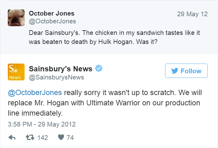 Sainsbury's customer service replying to a customer on Twitter