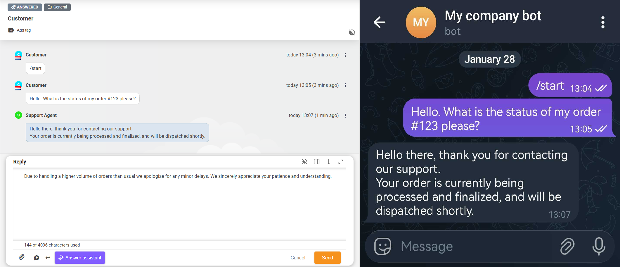 интерфейс корпоративного Telegram-бота