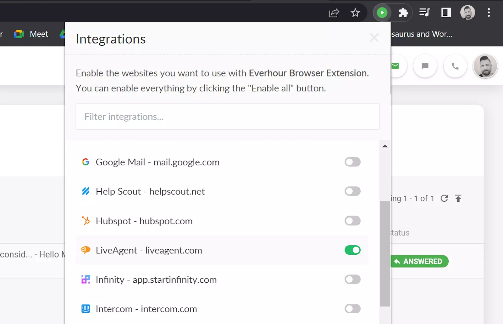 Everhour - enable LiveAgent integration