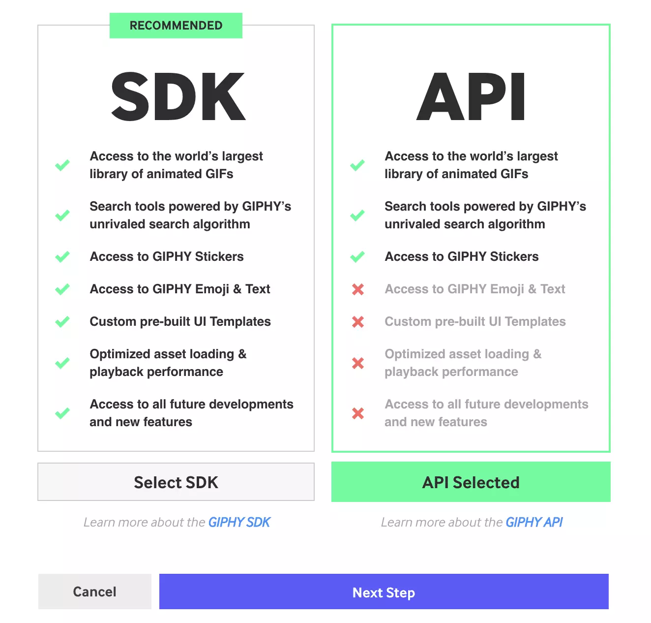 Выбор типа приложения в Giphy