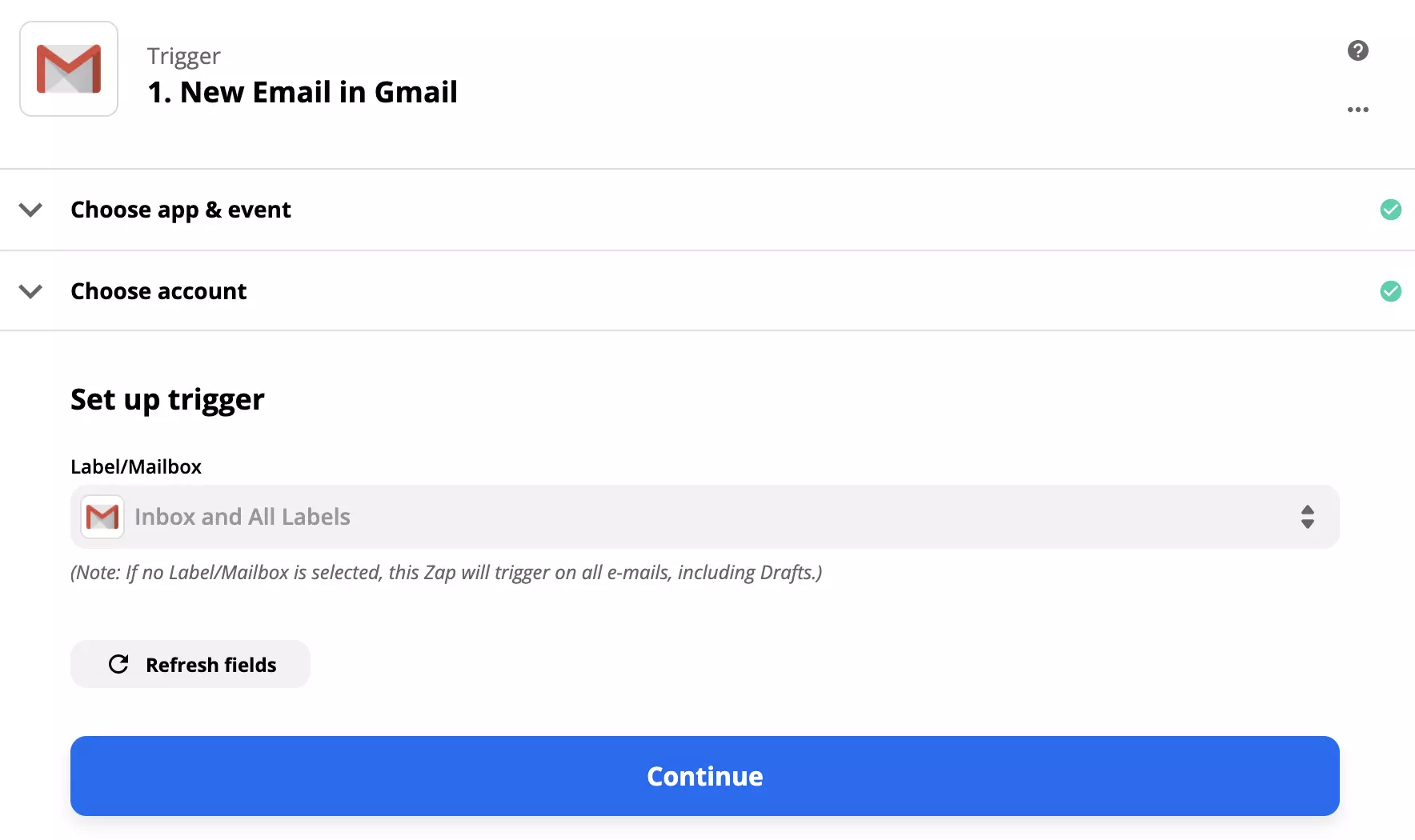 Gmail trigger configuration in Zapier