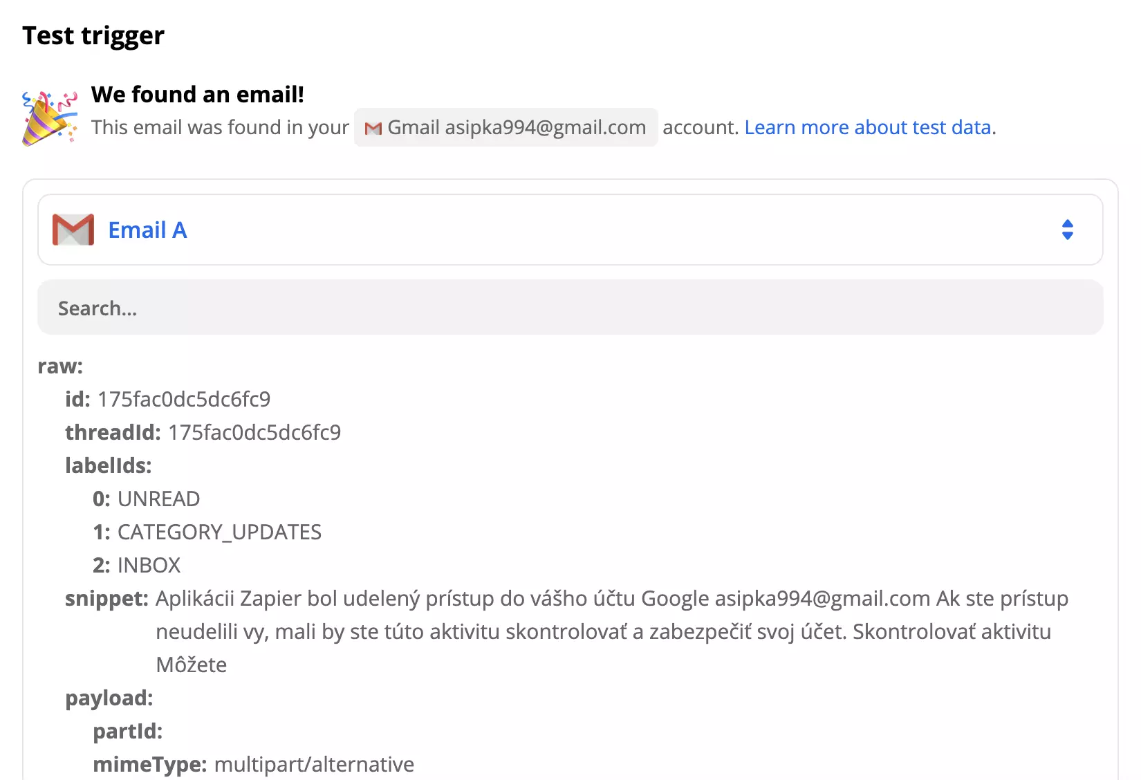 Gmail trigger test example