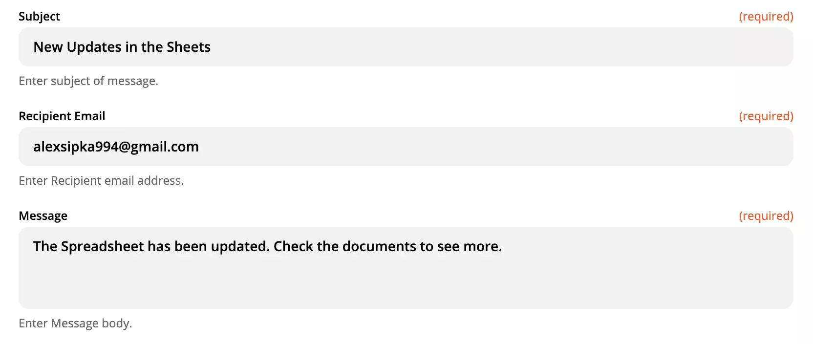 Пример настройки действия LiveAgent с заполненными полями