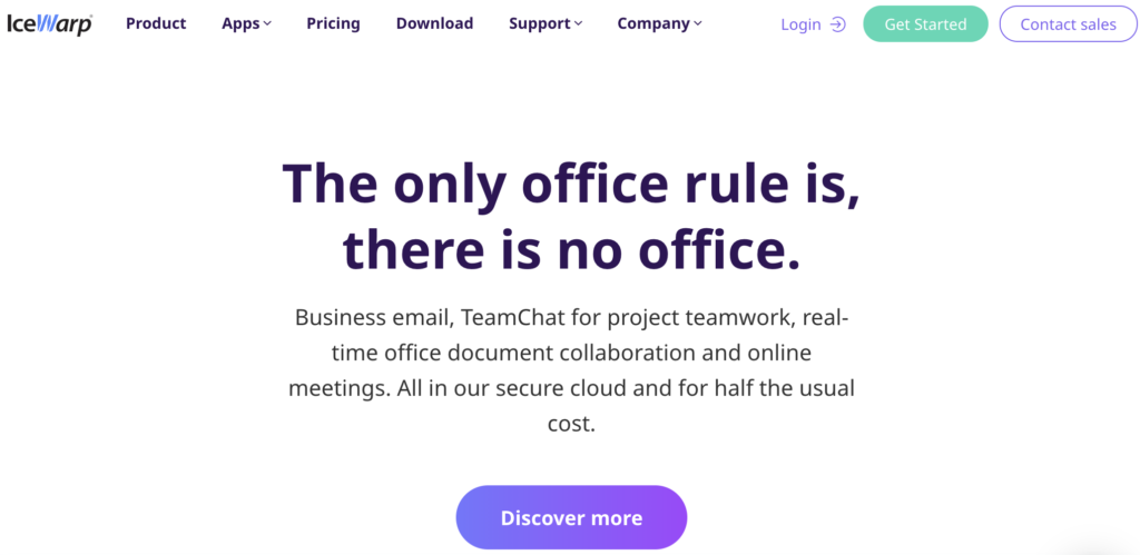 IceWarp homepage with slogan and underpage options