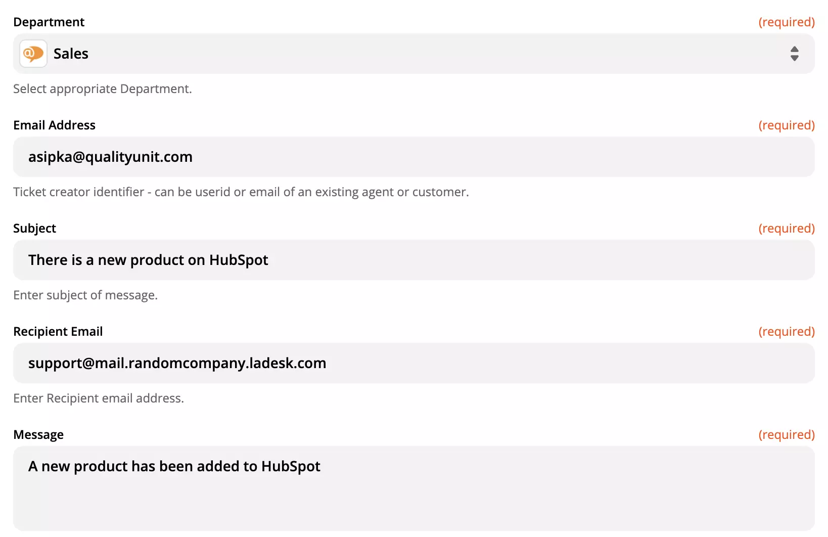 LiveAgent action setup on Zapier