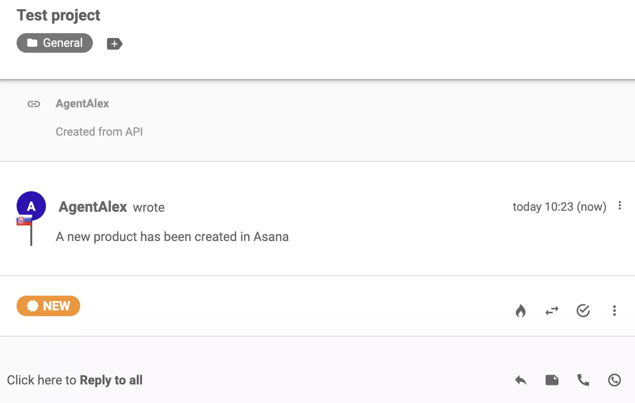 A message about a new project in Asana
