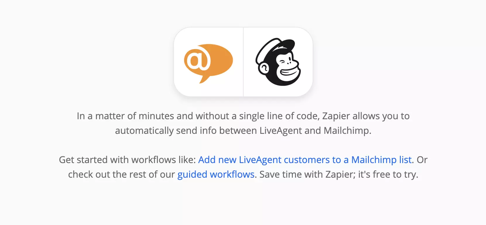 LiveAgent and Mailchimp integrations page on Zapier