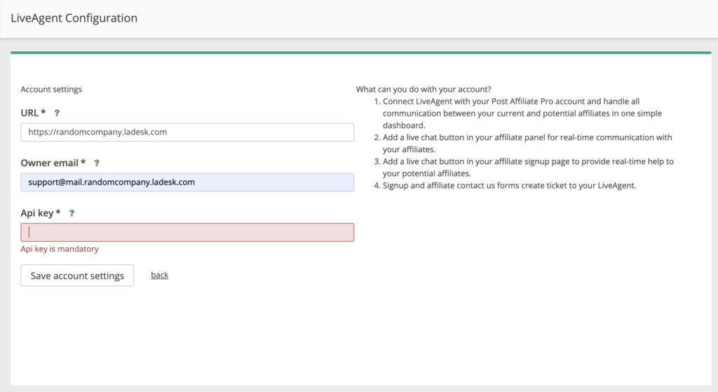 Настройка живого чата