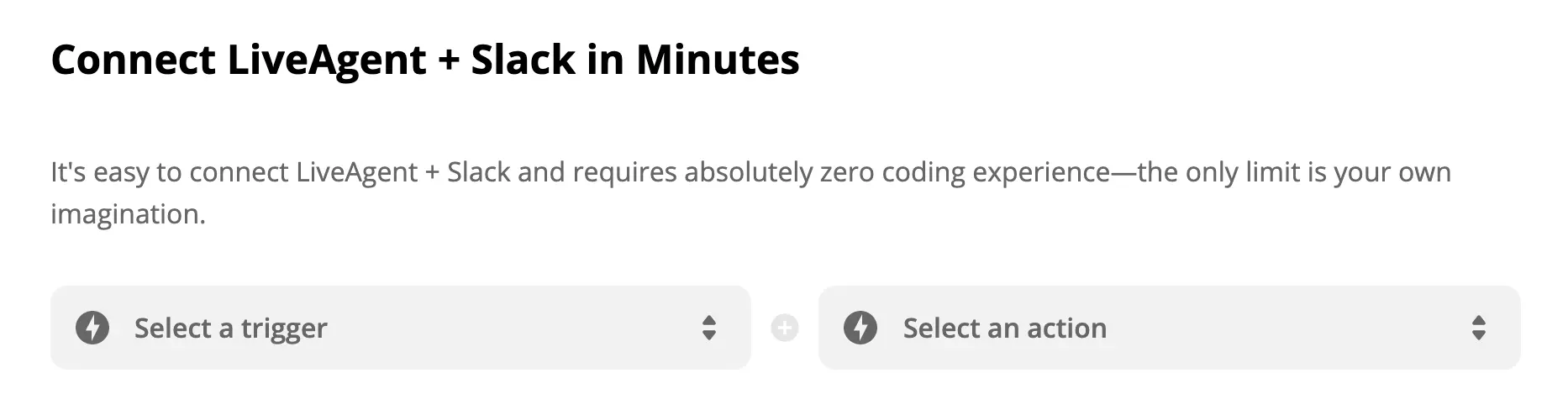 Выбор триггера и действия LiveAgent + Slack на Zapier