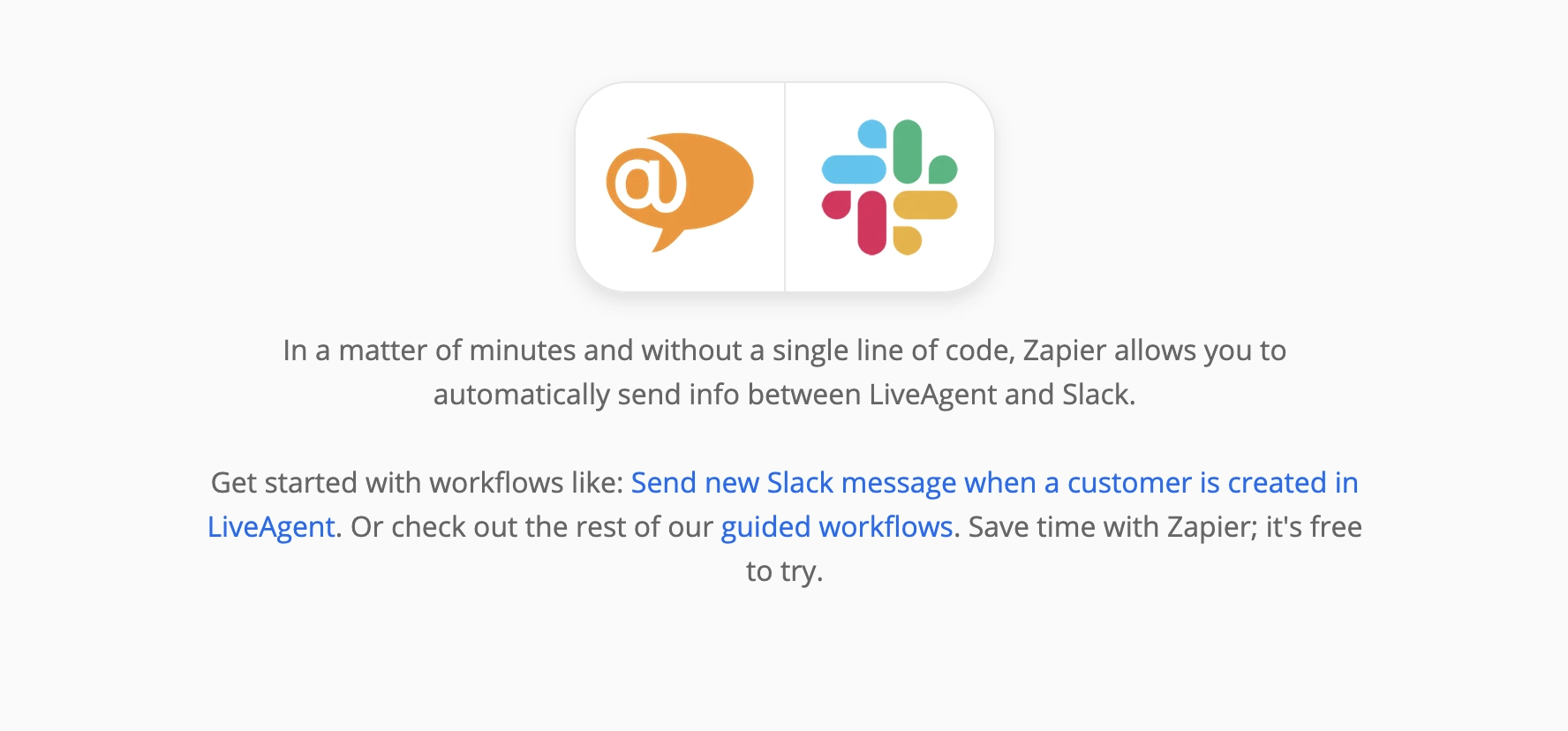 Страница Zapier по интеграциям LiveAgent и Slack