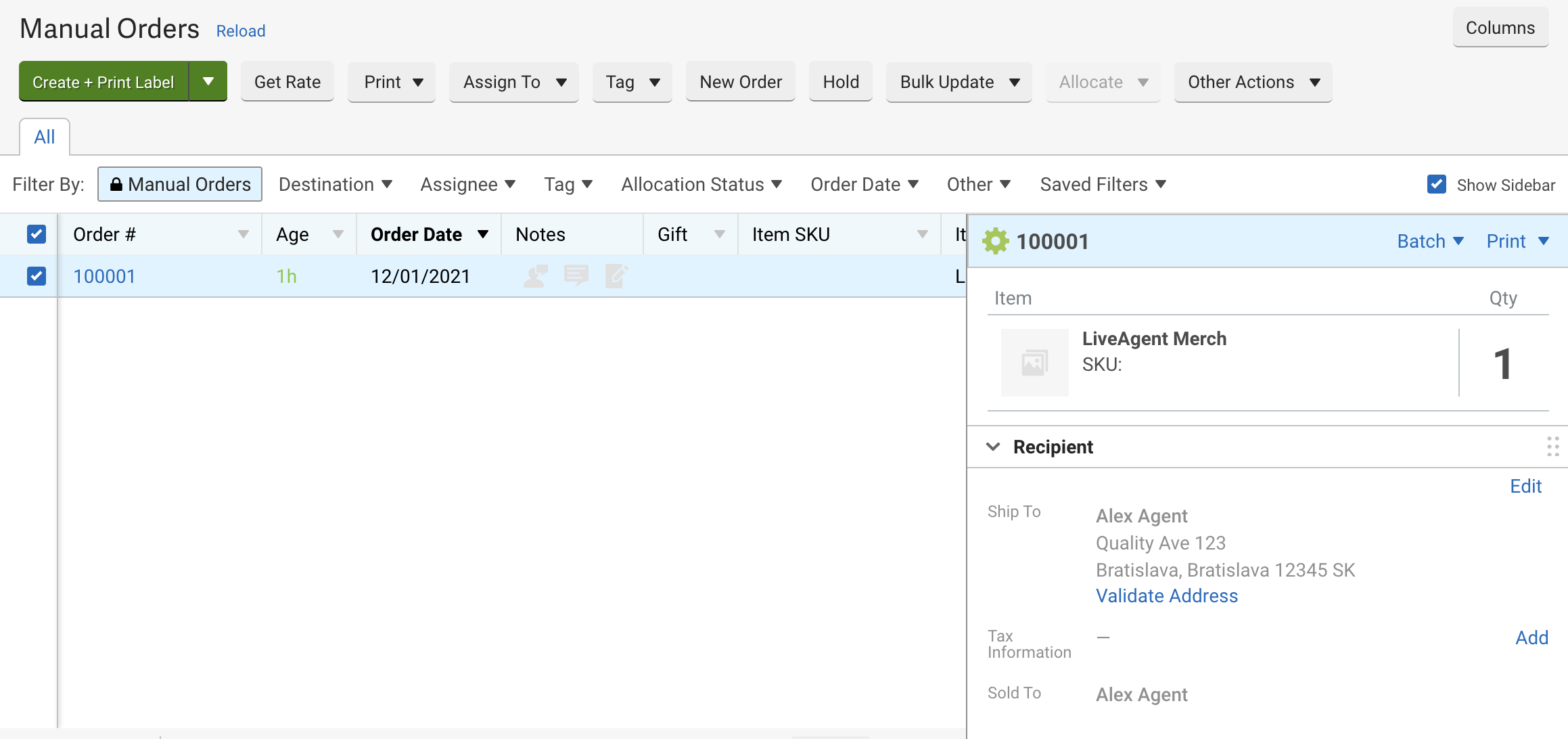 A new order created in ShipStation