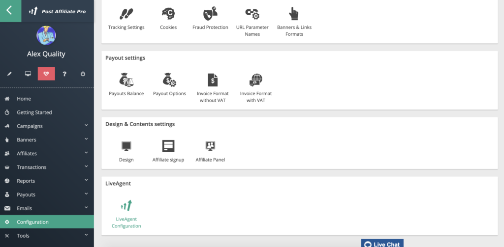 Конфигурация LiveAgent в Post Affiliate Pro