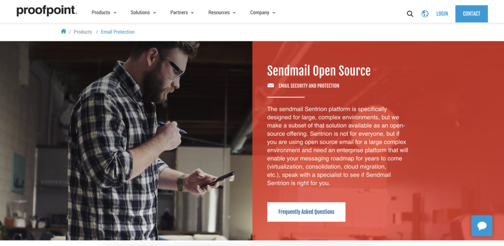 Sendmail homepage with download option and information