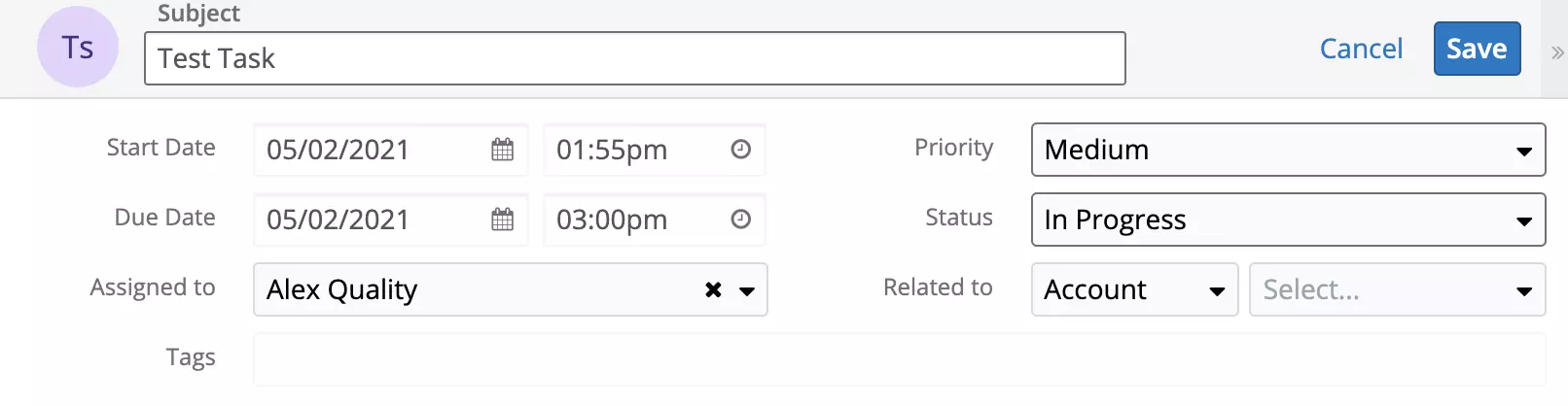 New Task has been created in SugarCRM