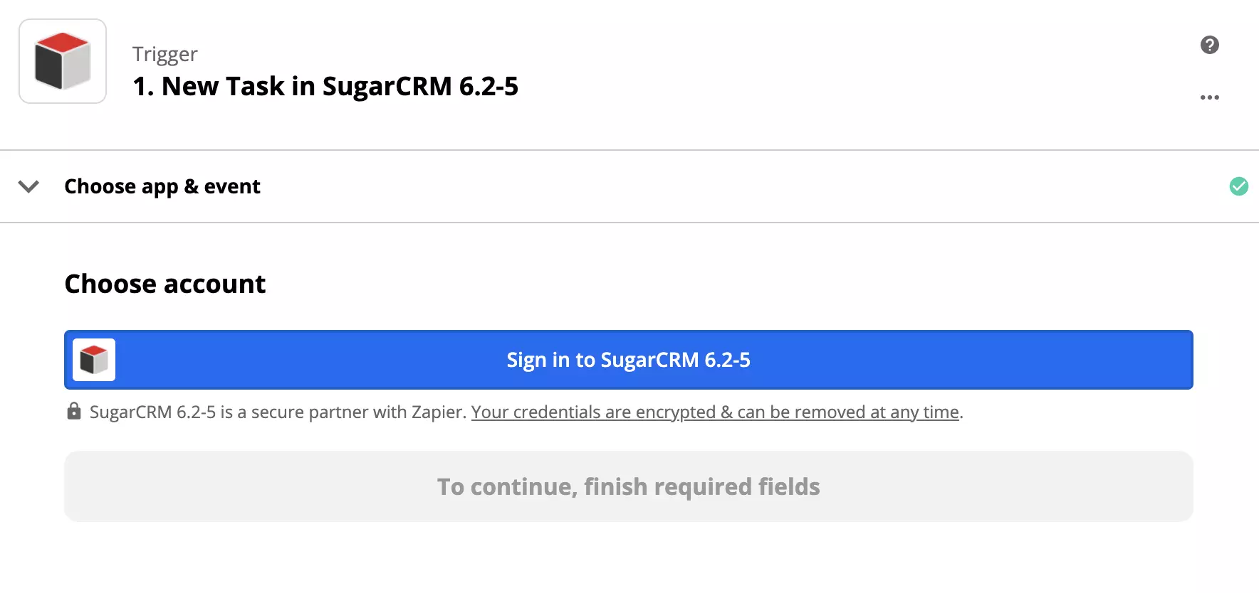 SugarCRM trigger setup in Zapier integration