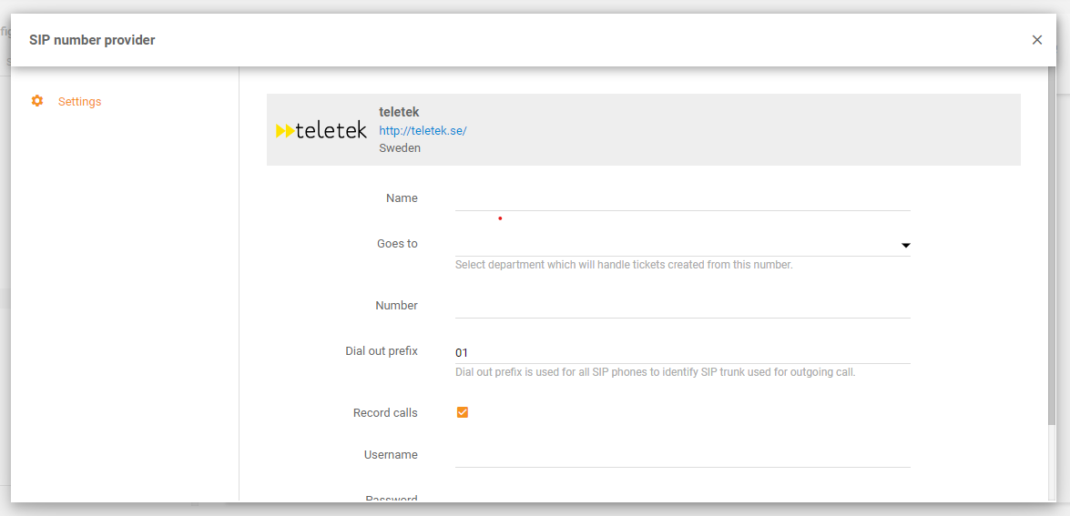 Teletek integration in LiveAgent
