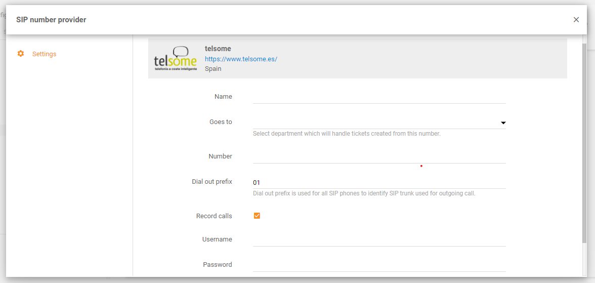 Telsome integration in LiveAgent