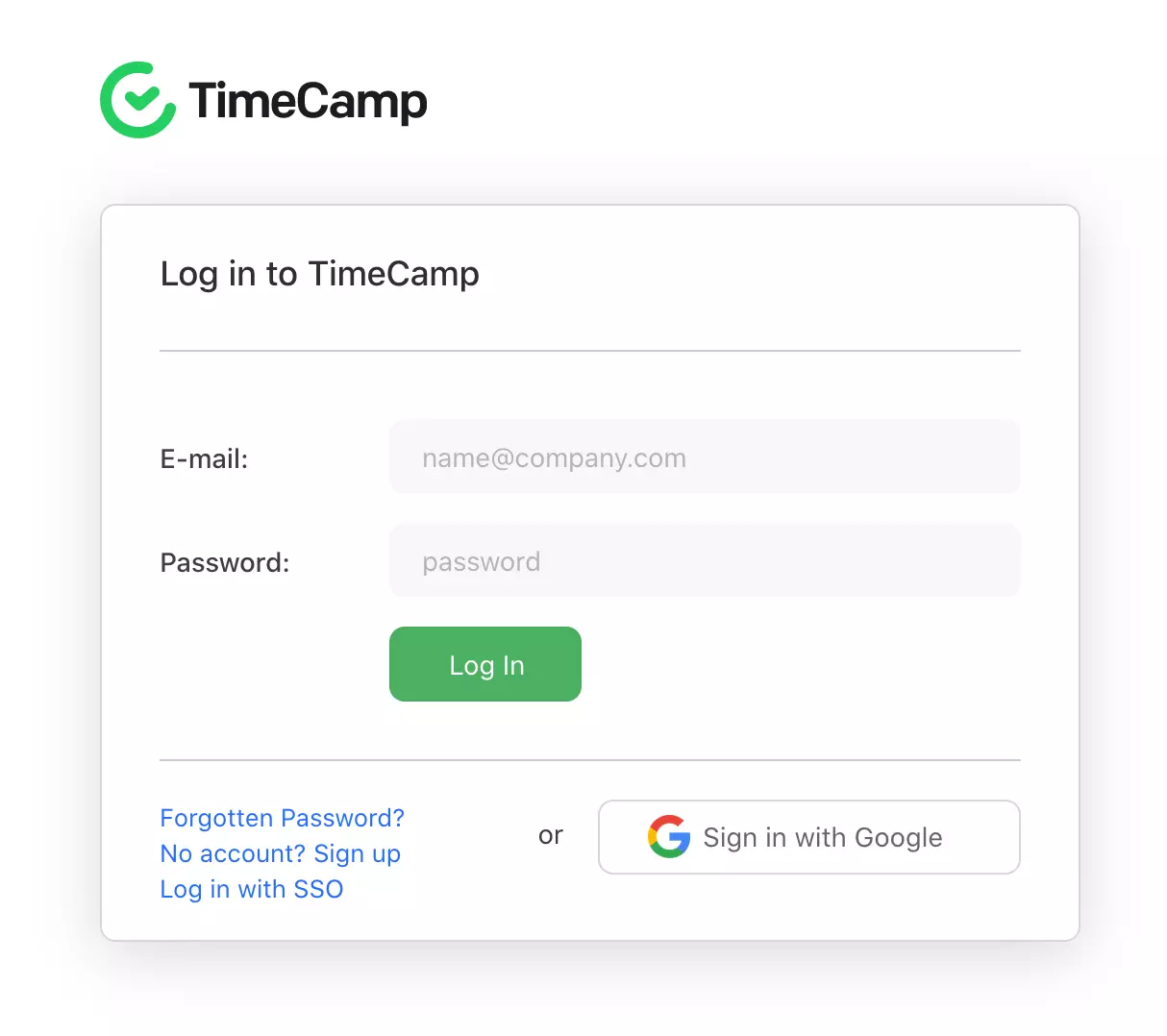 TimeCamp login page