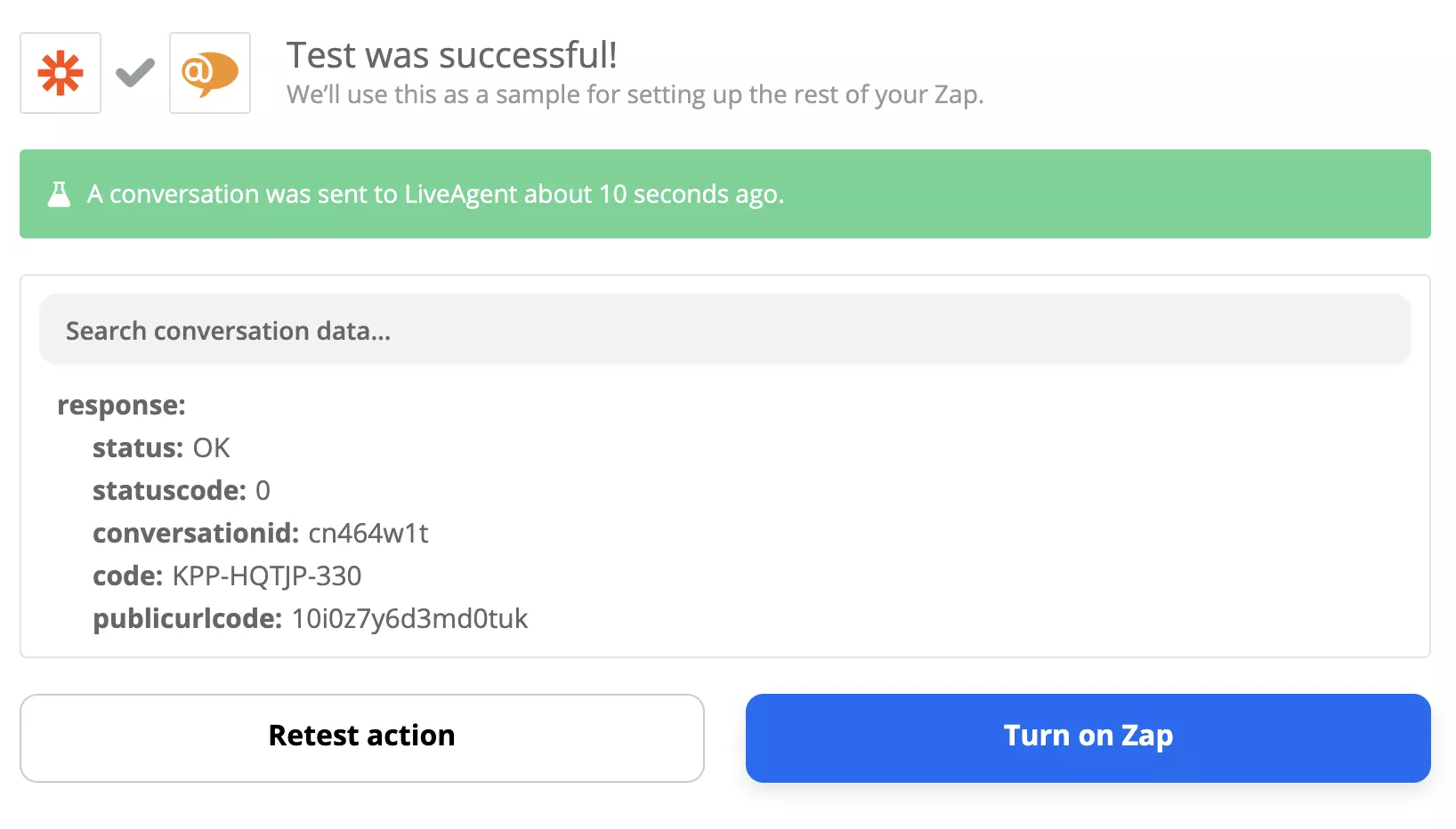 Успешный тест интеграции Xero и LiveAgent на Zapier