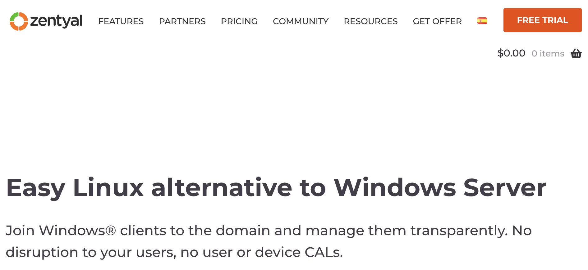 Домашняя страница Zentyal с подстраницами и информацией