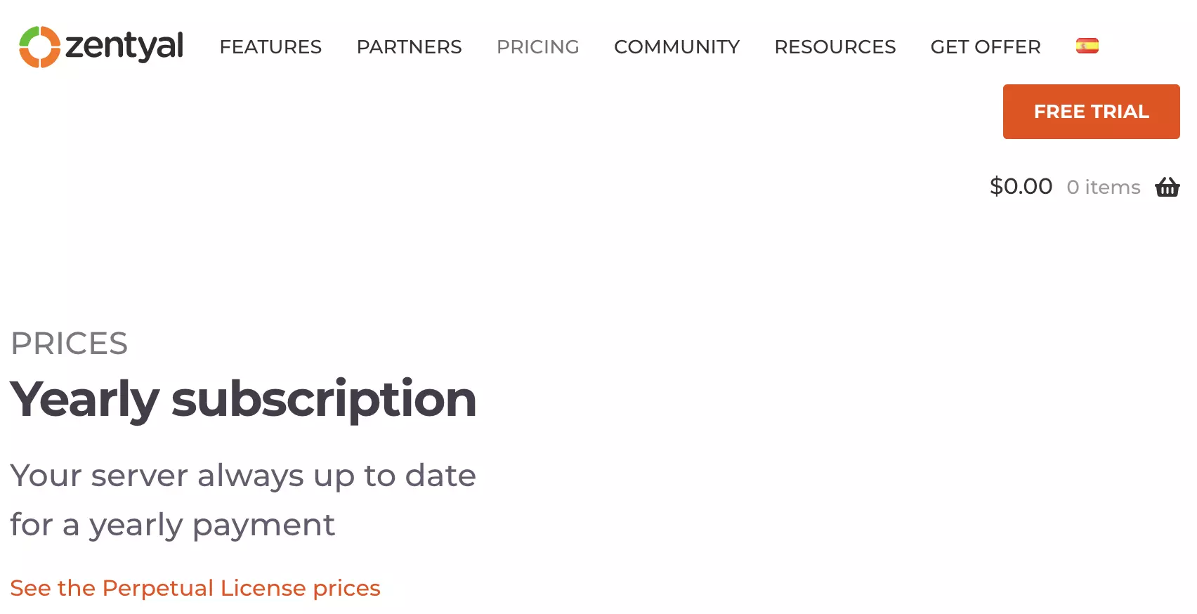 Раздел платных планов Zentyal на веб-сайте Zentyal