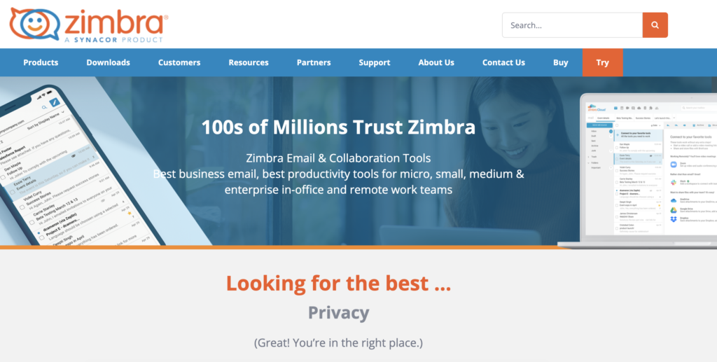 Zimbra homepage