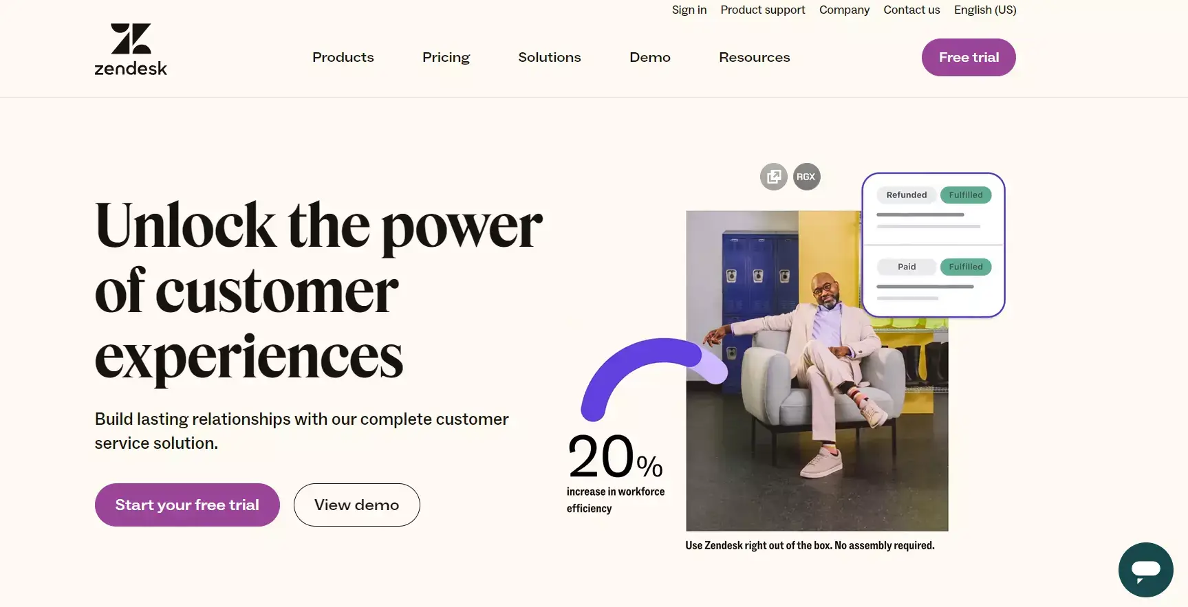 Zendesk Suite homepage - relationship-oriented ecommerce live chat software
