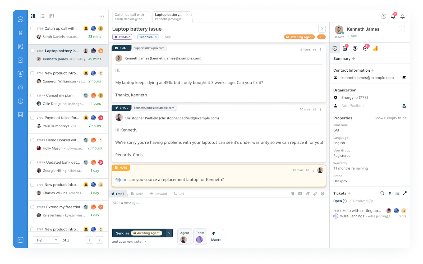 Снимок экрана интерфейса Deskpro