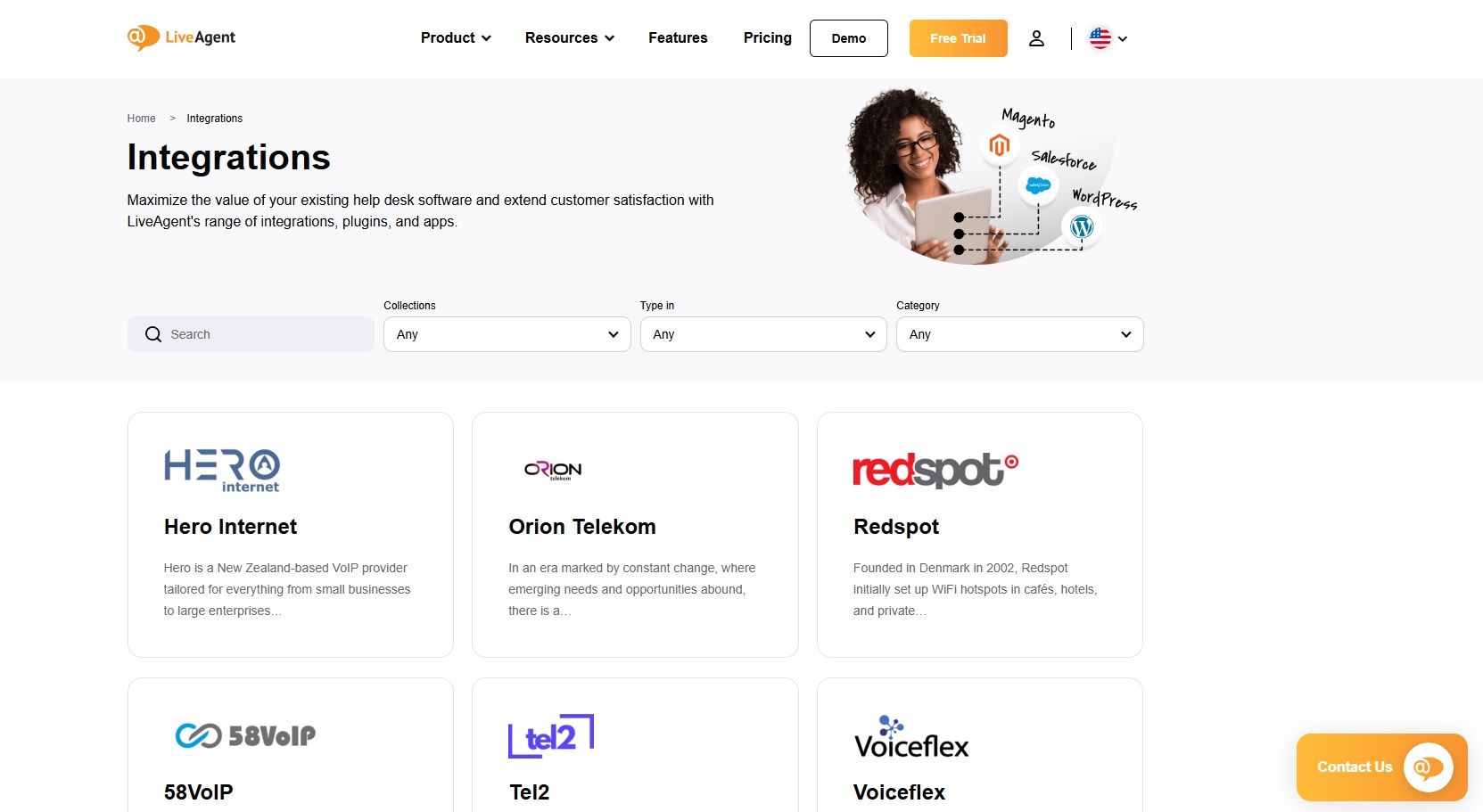 Снимок экрана интеграций LiveAgent