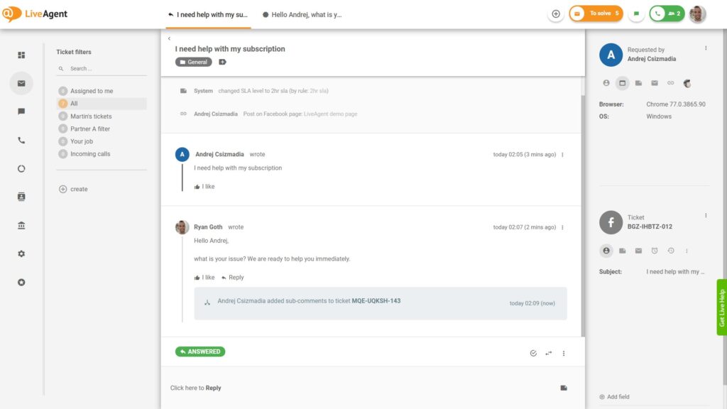 Reply to Facebook comments directly from LiveAgent