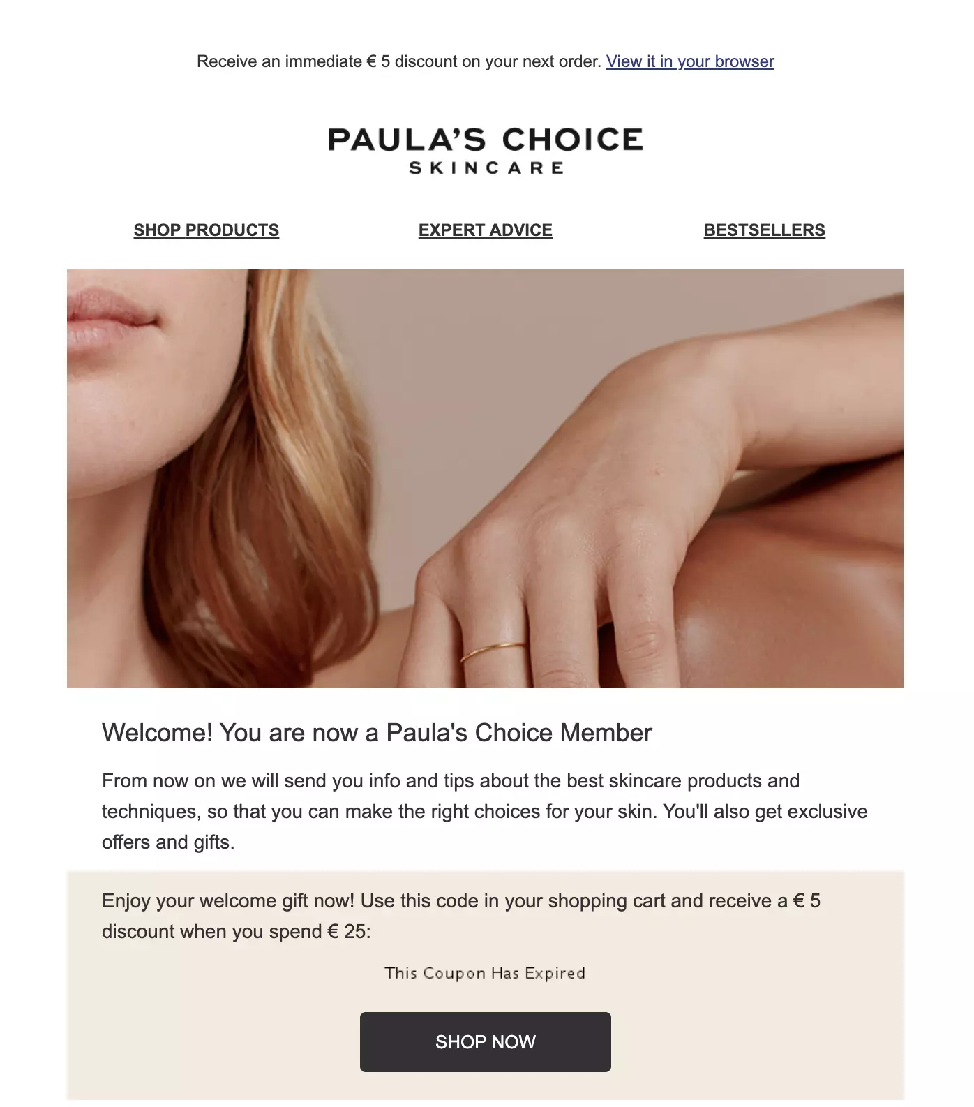 Paula's Choice welcome email template
