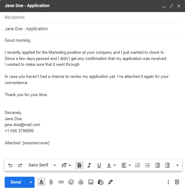 After application email template example